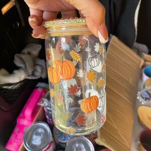 Autumn Pumpkin Glass Jar with Lid